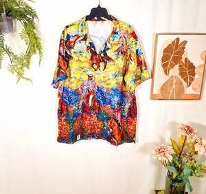 Garment One Men's Horse Themed Button-Up Short-Sleeved Shirt XL